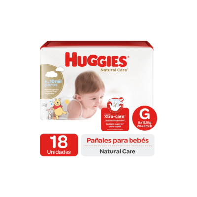 PAÑAL DE BEBÉ NATURAL CARE TALLA G PAQUETE DE 18 UNIDADES HUGGIES1