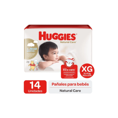 PAÑAL DE BEBÉ NATURAL CARE TALLA XG PAQUETE DE 14 UNIDADES HUGGIES