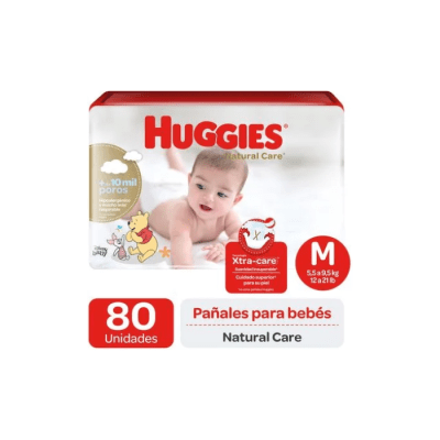 PAÑAL DE BEBÉ NATURAL CARE TALLA M PAQUETE DE 80 UNIDADES HUGGIES