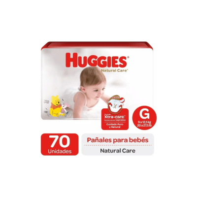 PAÑAL DE BEBÉ NATURAL CARE TALLA G PAQUETE DE 70 UNIDADES HUGGIES1