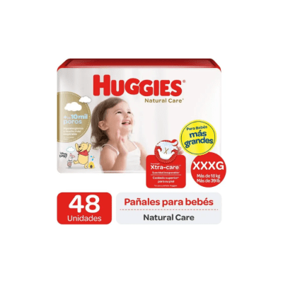 PAÑAL DE BEBÉ NATURAL CARE XXXG PAQUETE DE 48 HUGGIES1