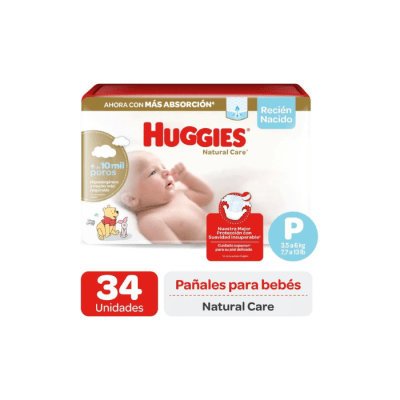 PAÑAL DE BEBÉ NATURAL CARE MEGA PEQUEÑO PAQUETE DE 34 UNIDADES HUGGIES