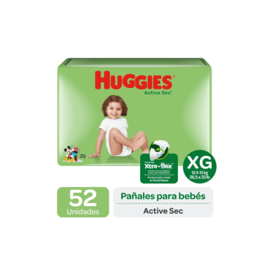 PAÑAL DE BEBÉ ACTIVE SEC XG PAQUETE DE 52 UNIDADES HUGGIES1