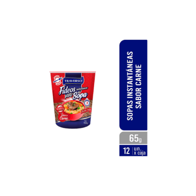 SOPA INSTANTÁNEA CON FIDEOS SABOR CARNE 65 GRS TRAVERSO1