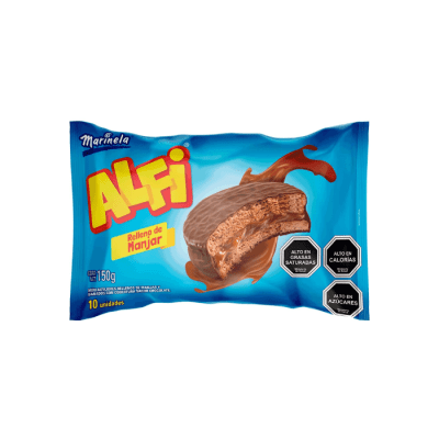 ALFAJOR SABOR CHOCOLATE RELLENO MANJAR PACK X10 UN 200 GRS ALFI1