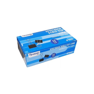 APRETADOR DOBLE CLIP METÁLICO 25 MM CAJA DE 12 UN COLOR NEGRO HAND