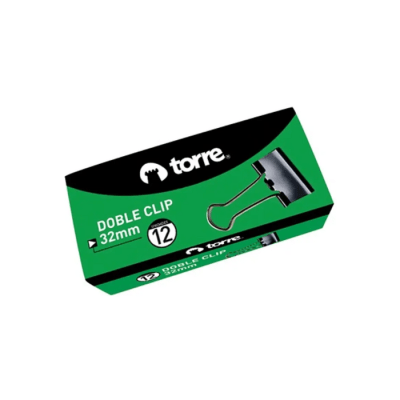 APRETADOR DOBLE CLIP METÁLICO 32 MM CAJA DE 12 UN COLOR NEGRO TORRE1