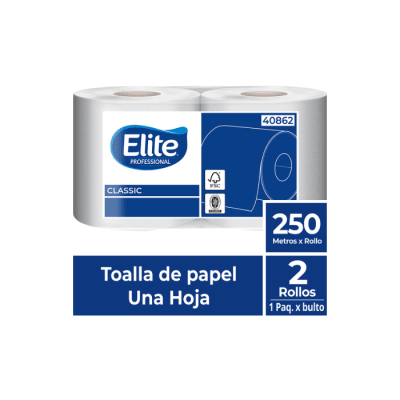 TOALLA DE PAPEL HOJA SIMPLE 250 MTS 2 ROLLOS ELITE PROFESSIONAL