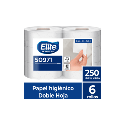 PAPEL HIGIÉNICO ALTO METRAJE DOBLE HOJA 6 ROLLOS 250 MTS ELITE PROFESSIONAL