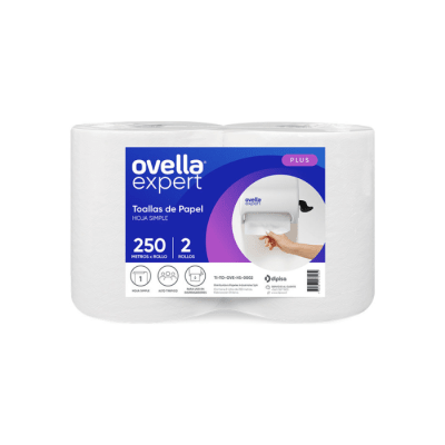 TOALLA DE PAPEL HOJA SIMPLE 2 ROLLOS 250 MTS OVELLA