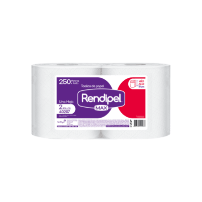 TOALLA DE PAPEL HOJA SIMPLE 250 MTS 2 ROLLOS RENDIPEL MAX
