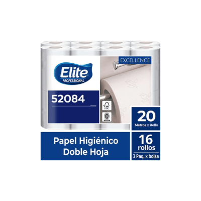 PAPEL HIGIÉNICO BAJO METRAJE HOJA DOBLE 16 ROLLOS 20 MTS ELITE PROFESSIONAL