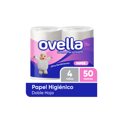 PAPEL HIGIÉNICO BAJO METRAJE DOBLE HOJA 4 ROLLOS 50 MTS OVELLA1
