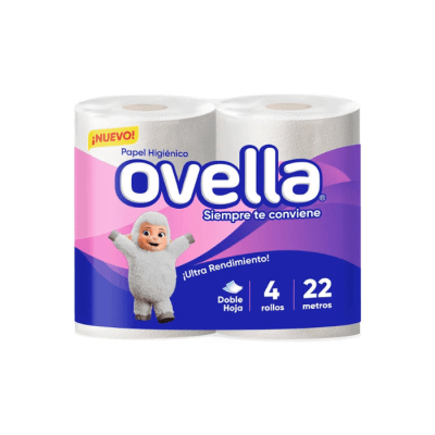 PAPEL HIGIÉNICO BAJO METRAJE DOBLE HOJA 4 ROLLOS 22 MTS OVELLA1