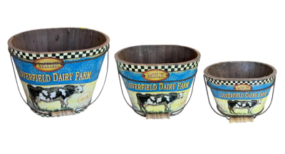 SET DE 3 BALDES DE MADERA VINTAGE ESTILO CLOVERFIELD DAIRY FARM