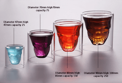 VASOS CALAVERA 75 ML DE DOBLE CAPA - SET DE 2