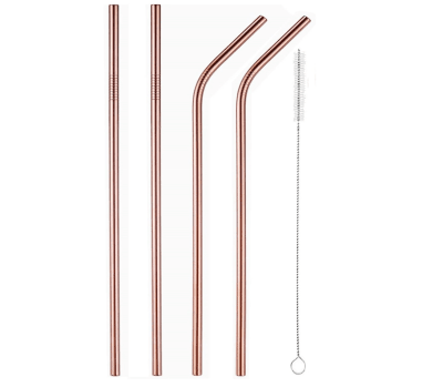 BOMBILLAS DE METAL EN CAJA ECOLOGICAS ROSE GOLD - SET DE 4 + CEPILLO