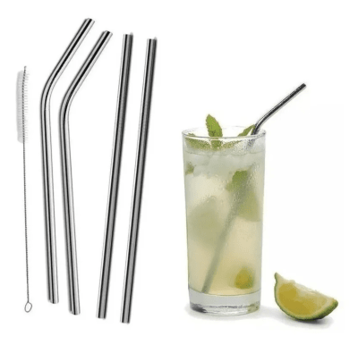 BOMBILLAS DE METAL ECOLOGICAS SILVER - SET DE 4 + CEPILLO