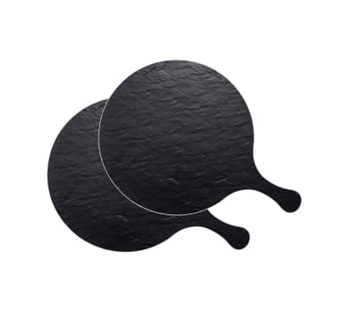 SET DE 2 TABLAS DE MELAMINA NEGRA REDONDA CON MANGO 25 CM