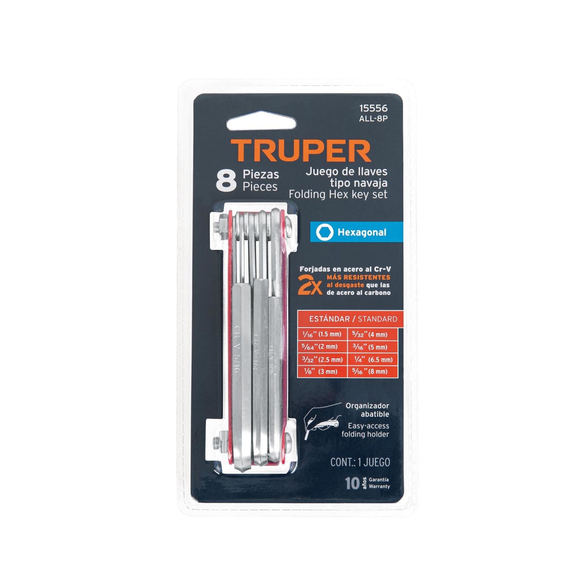 Juego Llave Allen Truper 8 PCS Tipo Navaja Pulgadas | ALL-8P2
