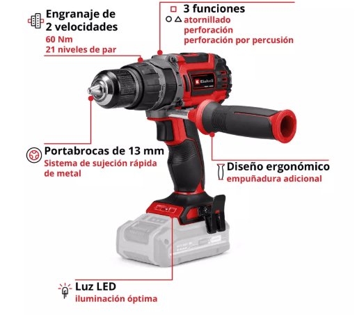 Taladro Inalambrico Einhell 18V Percutor 60Nm | TP-CD 18/60 Li BL3