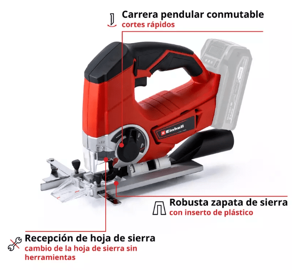 Sierra Caladora Inalambrica Einhell 18V Con Inclinacion | TE-JS 18 Li Solo3