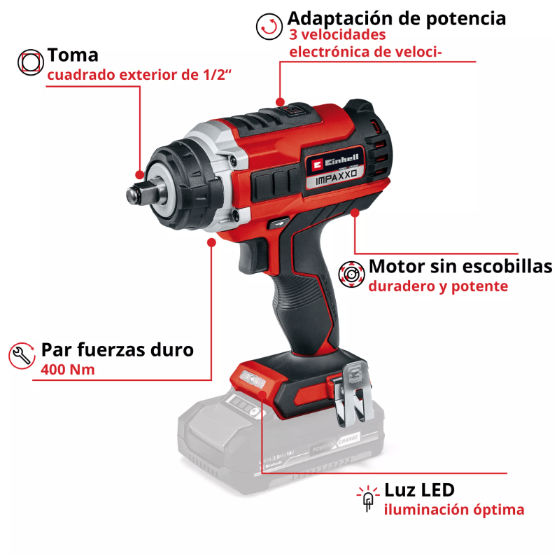 Llave de Impacto Inalambrico Einhell 18V 400Nm SIN BATERIAS | IMPAXXO 18/4002