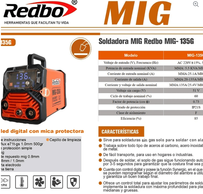 Soldadora Redbo 135Amp MIG-135G | A00533