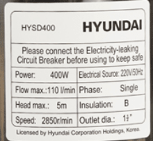 Bomba de Agua Hyundai Sumergible Agua Limpia 400w | HYSD400M3