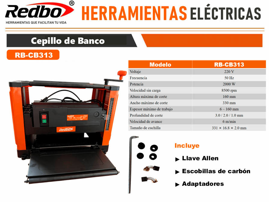 Cepilladora Banco Redbo 2000w | RB-CB3132