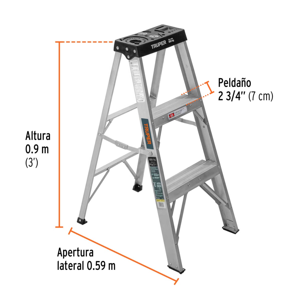 Escalera Truper 2 Peldaños + Base | 167402