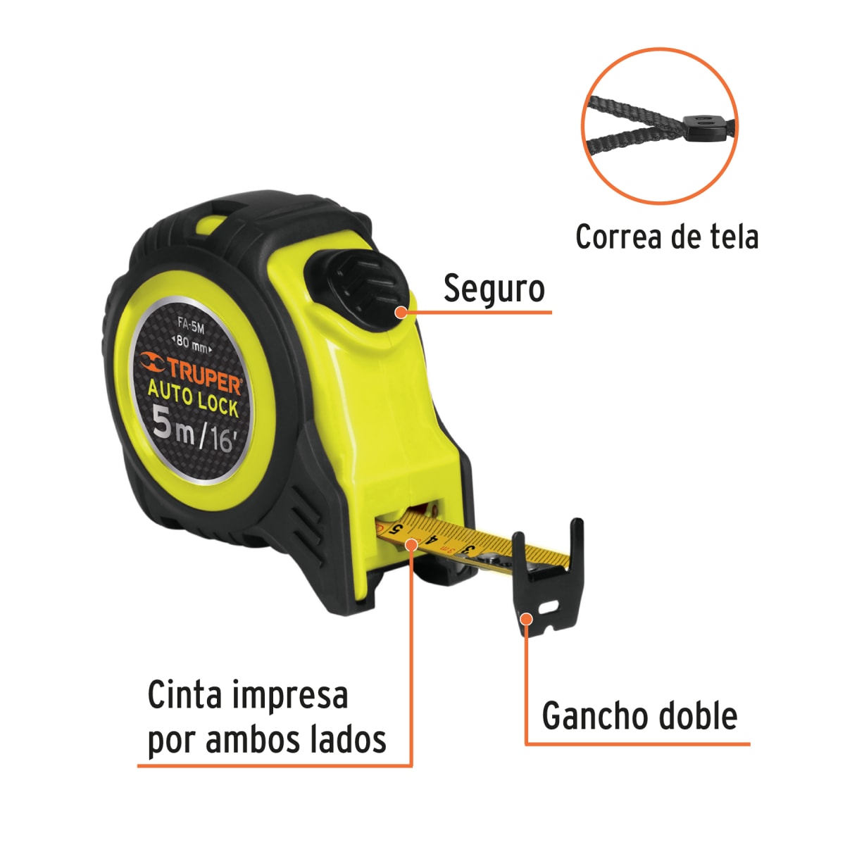Cinta Metrica Truper 5 Metros Auto-Lock | FA-5M2