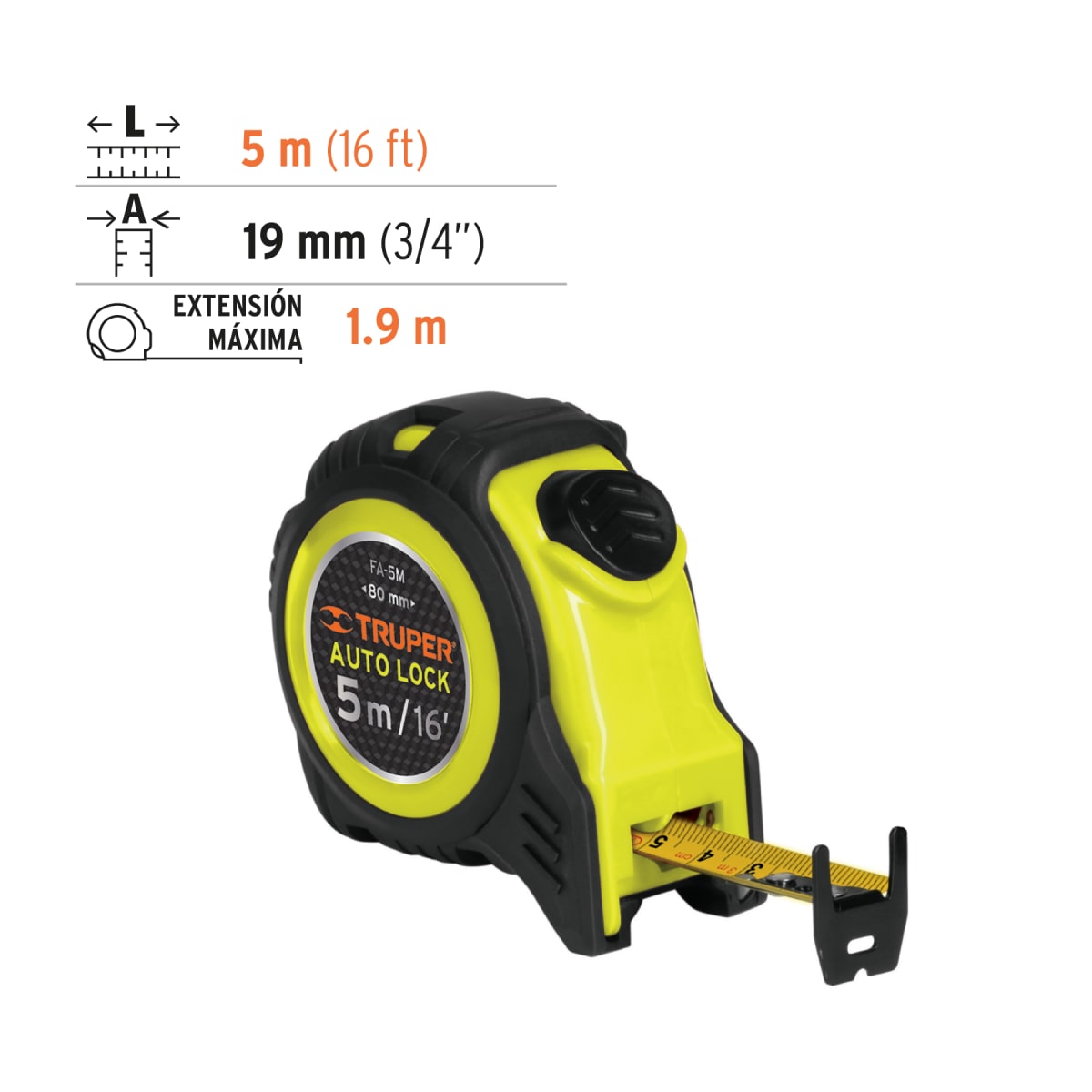 Cinta Metrica Truper 5 Metros Auto-Lock | FA-5M3