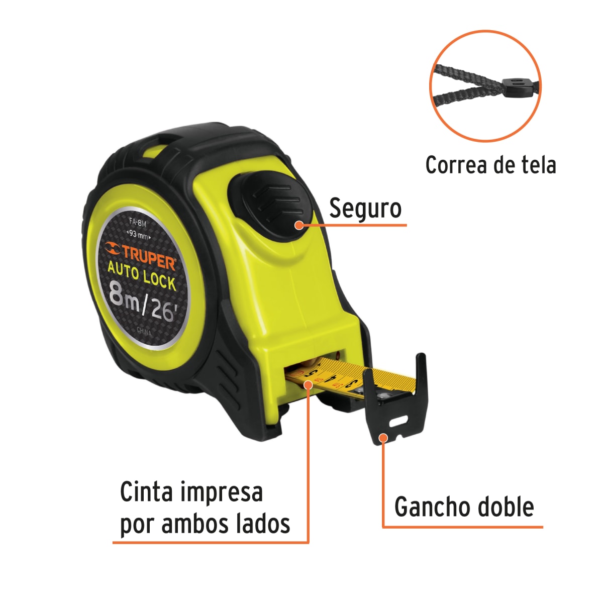 Cinta Metrica Truper 8 Metros Auto-Lock | FA-8M2