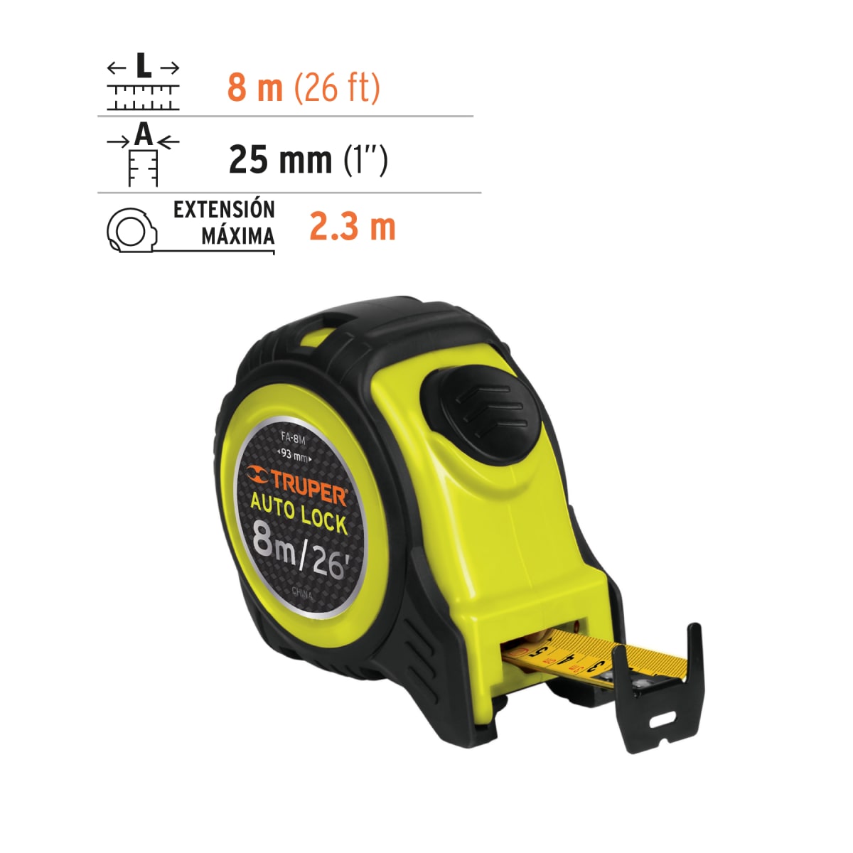 Cinta Metrica Truper 8 Metros Auto-Lock | FA-8M3