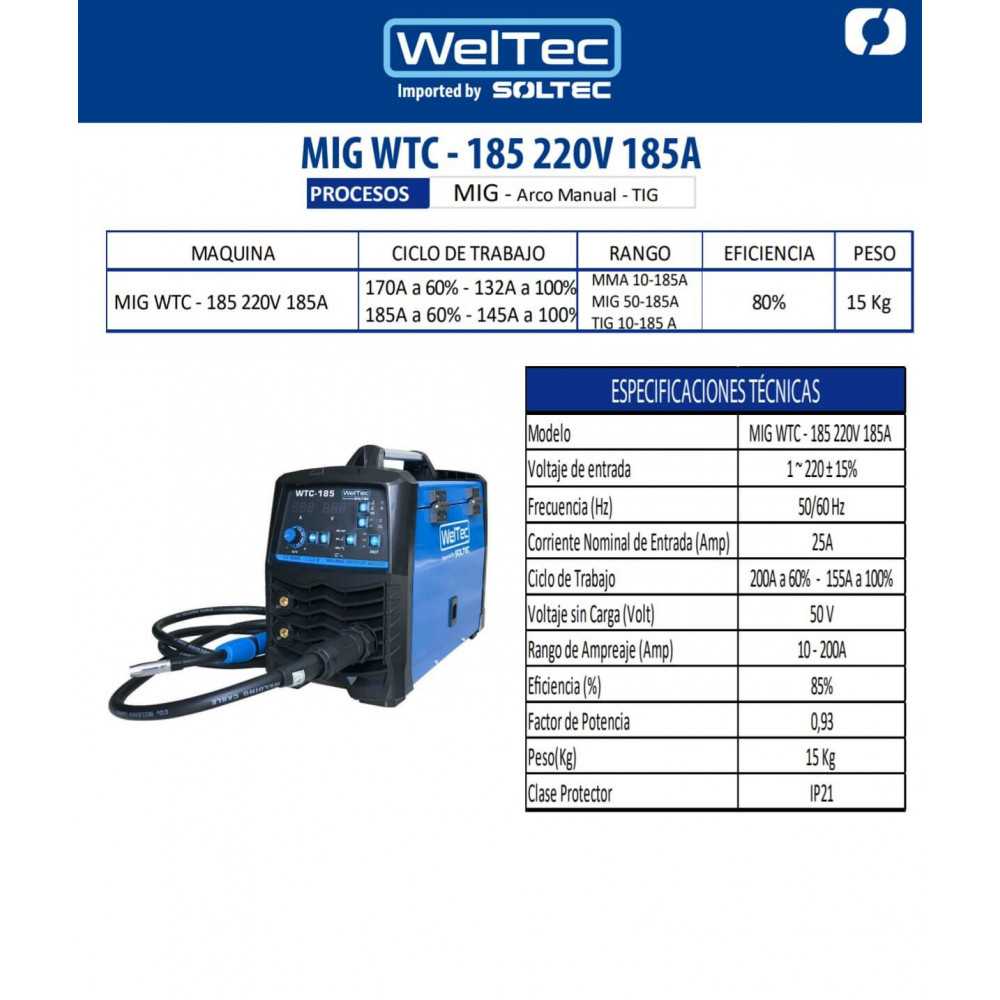 Soldadora Weltec 185Amp MMA | WTC-1852