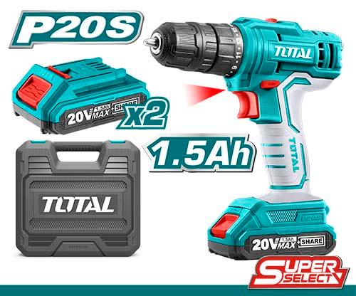 Taladro Inalambrico Total 20V 2Bat1.5Ah | TDLI200121
