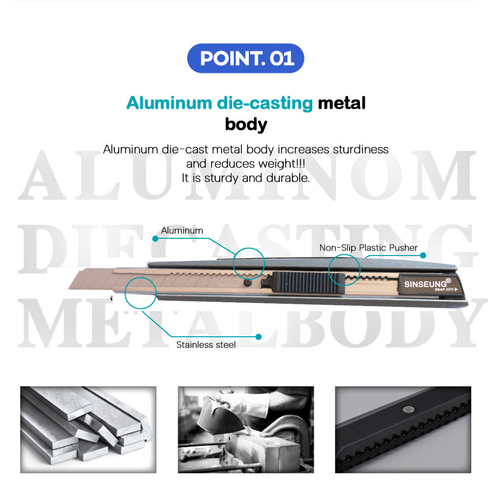 CUCHILLO CORTANTE CUTTER DE ALUMINIO Y ACERO INOXIDABLE  HOJA DE 9MM  S503, SINSEUNG KOREA3