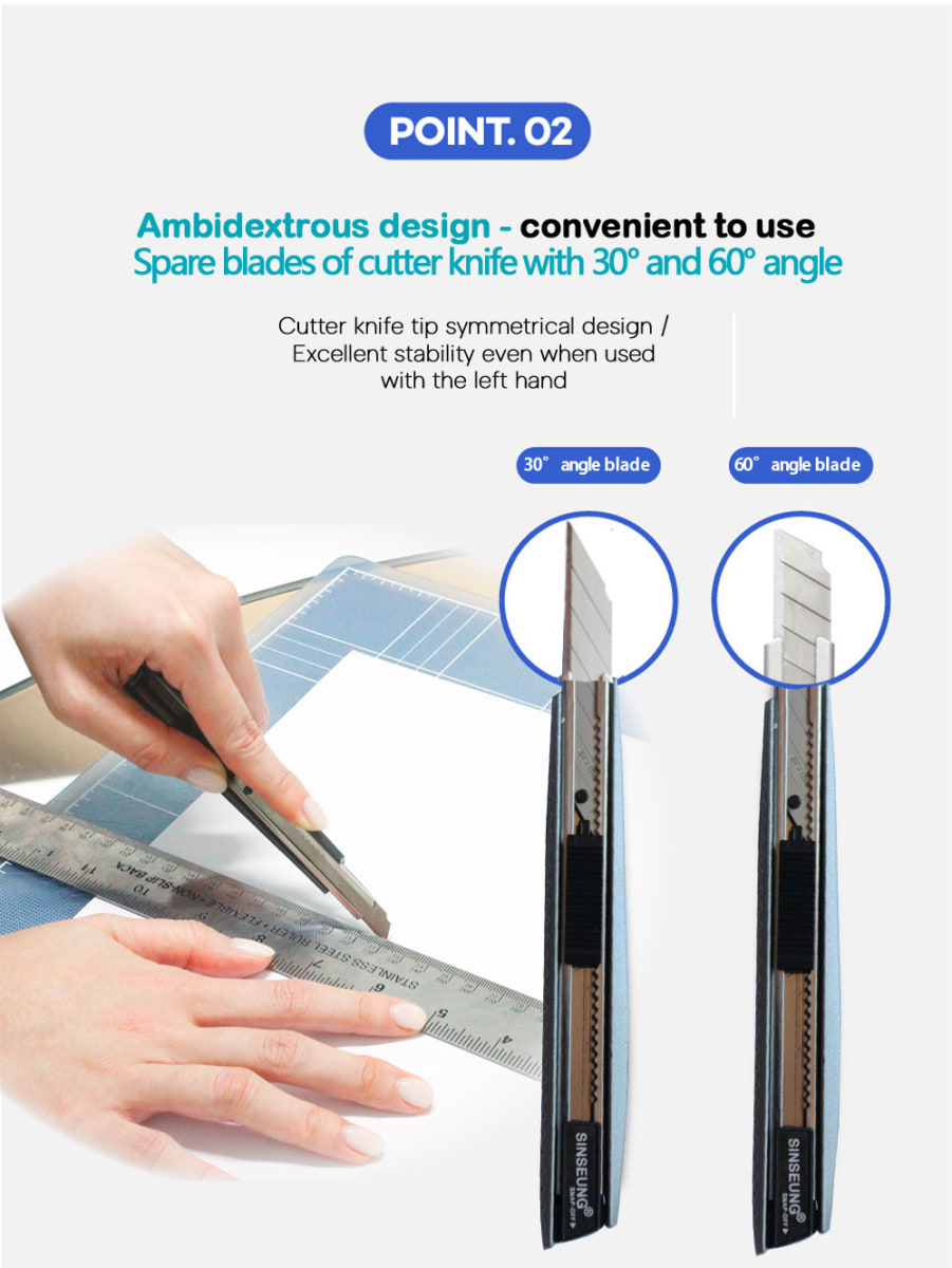 CUCHILLO CORTANTE CUTTER DE ALUMINIO Y ACERO INOXIDABLE  HOJA DE 9MM  S503, SINSEUNG KOREA5