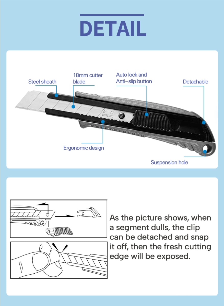 CUCHILLO CORTANTE CUTTER PROFESIONAL DE ALUMINIO 18MM (HEAVY DUTY) L704, SINSEUNG KOREA6