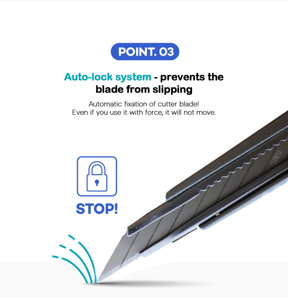 CUCHILLO CORTANTE CUTTER DE ALUMINIO Y ACERO INOXIDABLE  HOJA DE 9MM  S503, SINSEUNG KOREA6