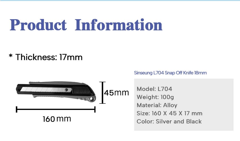 CUCHILLO CORTANTE CUTTER PROFESIONAL DE ALUMINIO 18MM (HEAVY DUTY) L704, SINSEUNG KOREA7