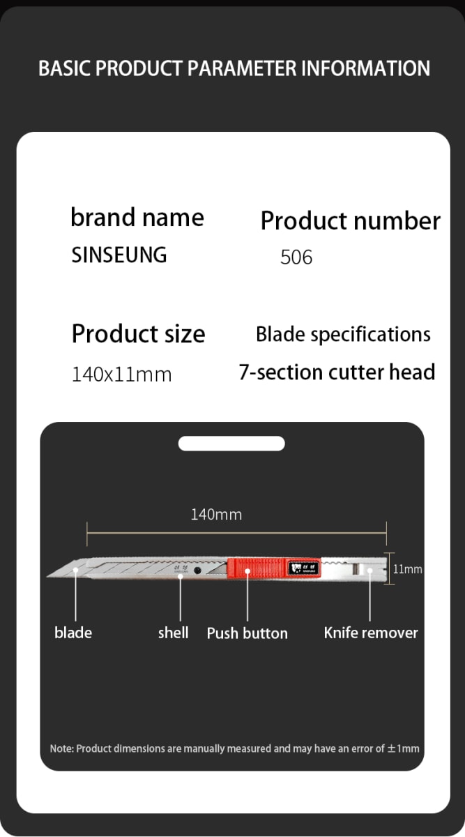 CUCHILLO CORTANTE CUTTER  PARA ROTULACION VEHICULAR HOJA DE 9 MM S506, SINSEUNG KOREA8