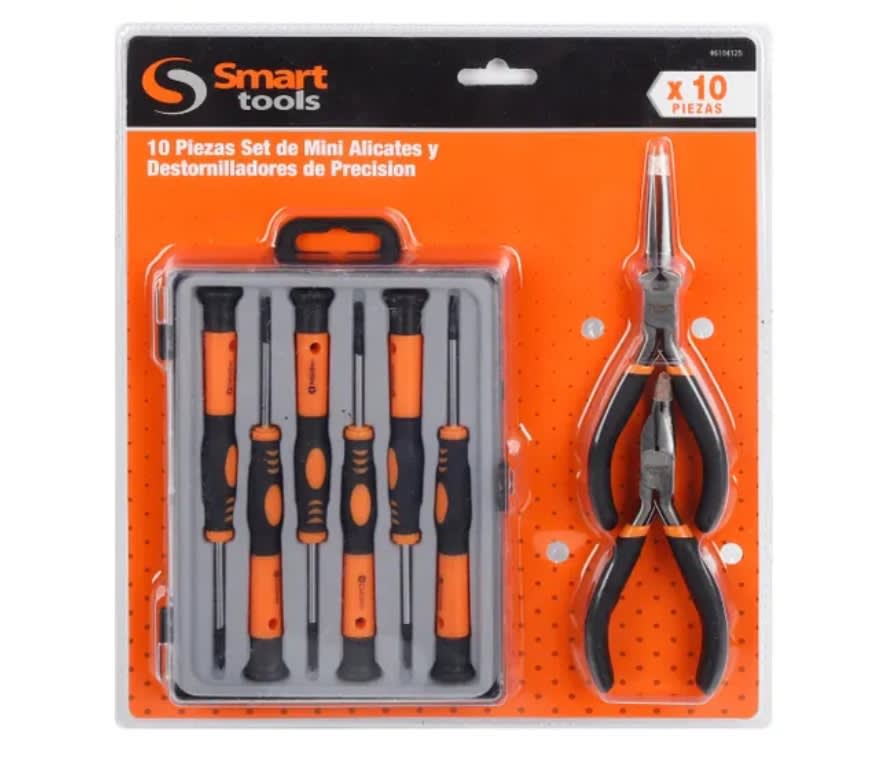 JUEGO DE 4 ALICATES MINI Y 6 DESTORNILL. DE PRECISION PARA ELECTRICISTAS. 10 PZS. (6104125)1