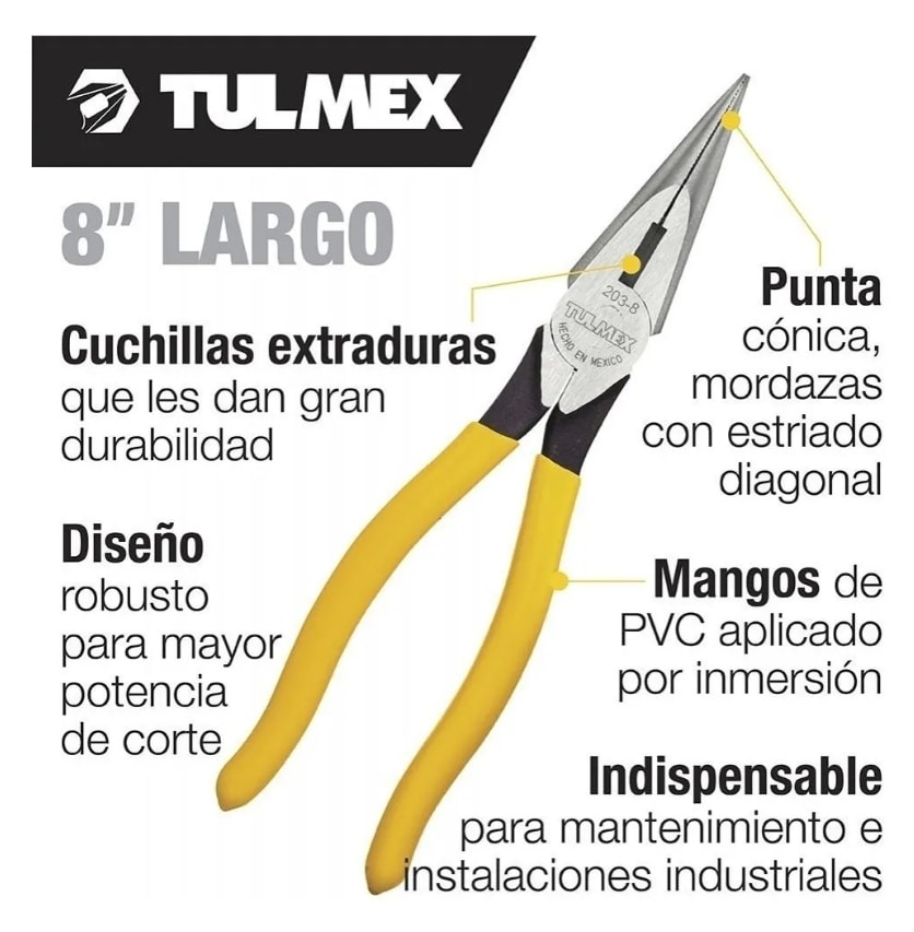 Alicate Punta Conica C/cortante 8'' T/pesado (203-8)2