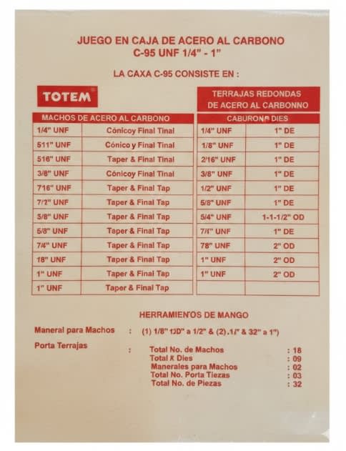 Juego Machos Y Dados 1/4'' -1''  Unf (c95unf)2