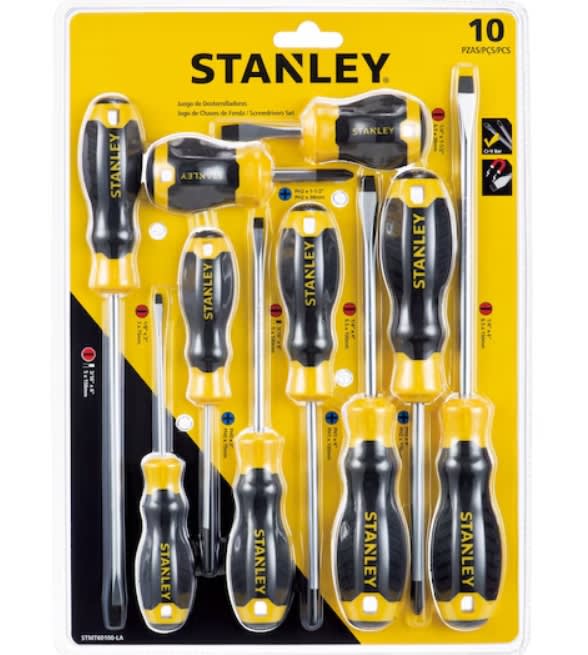 JUEGO DESTORNILLADORES DE 10 PIEZAS. 4 CRUZ Y 6 PALETA. (STMT60100-LA)1