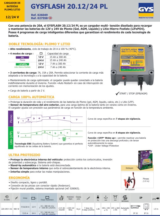 Cargador Baterias Gysflash 20.12/24 Pl (026049)7