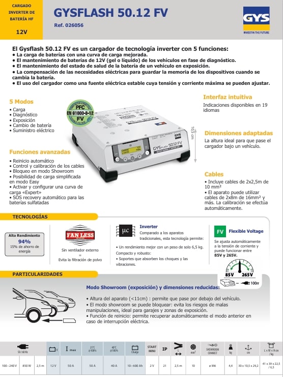 Cargador Baterias Gysflash 50.12 Hf Fv (026056)10