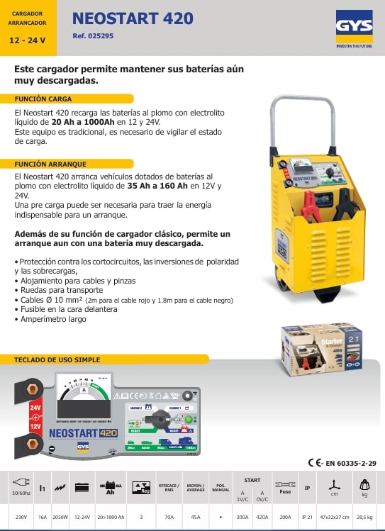 Cargador Partidor Baterias Neostart 420 12-24v (025295)2